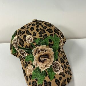 Floral Embroidered Leopard Print Cap